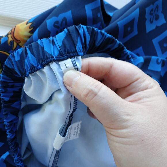 Blue Argyle Golden Dragon Graphic Print PJ Pants Large pajama bottoms trousers - Picture 4 of 13